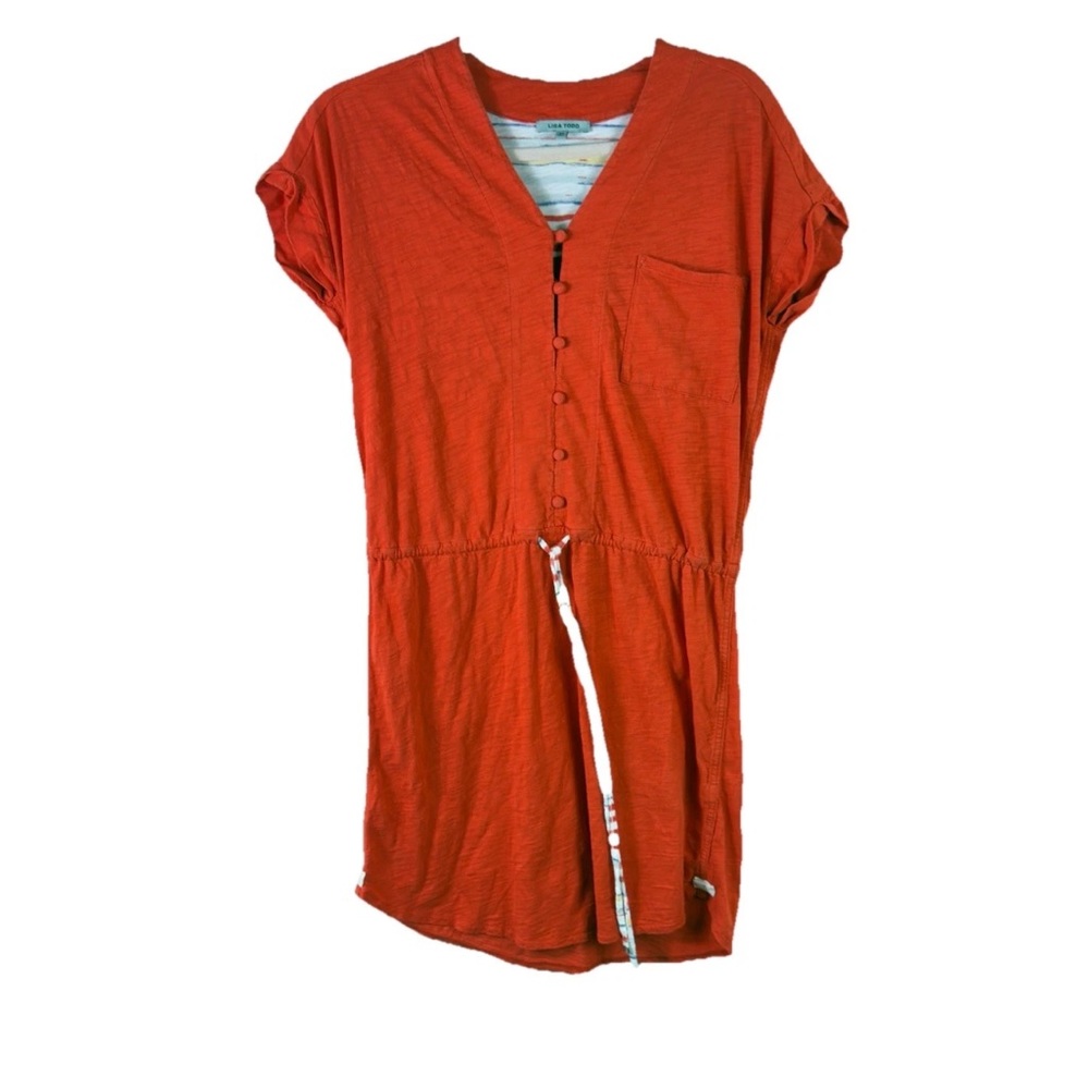 LISA TODD womens size XS orange short sleeve drawstring waist cotton dress